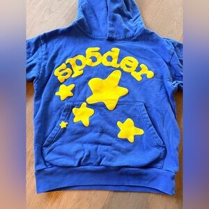Spider Blue Hoodie with Yellow Star Appliqués Size Small